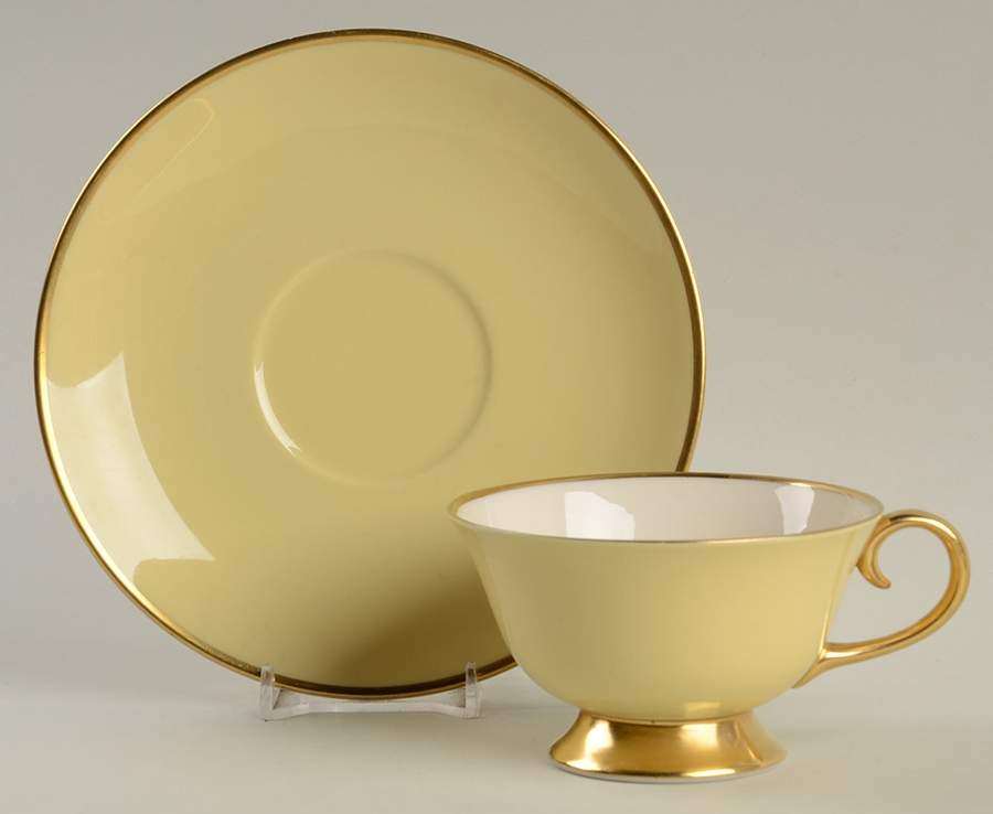 Sylvan-California-Yellow (Rim & Coupe) Footed Cup & Saucer Set by Flintridge-1