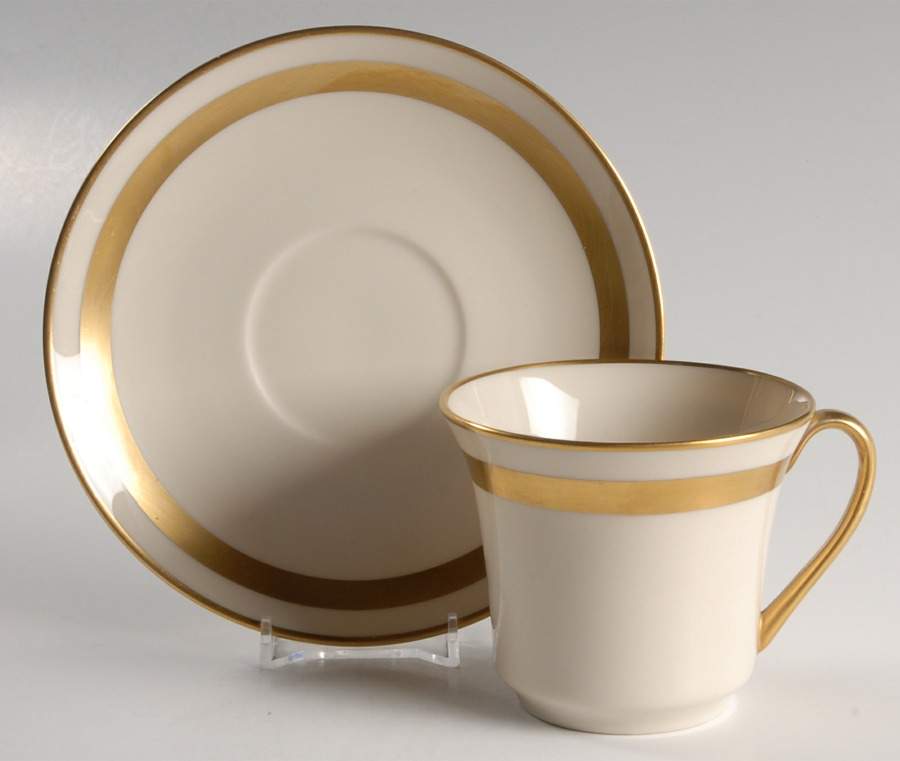 Theme (Wide Gold, Rim & Coupe) Flat Cup & Saucer Set by Flintridge-1