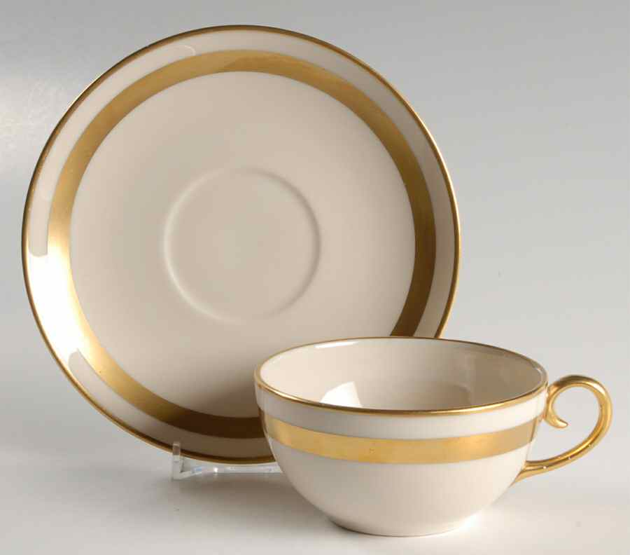Theme (Wide Gold, Rim & Coupe) Flat Cup & Saucer Set by Flintridge-1