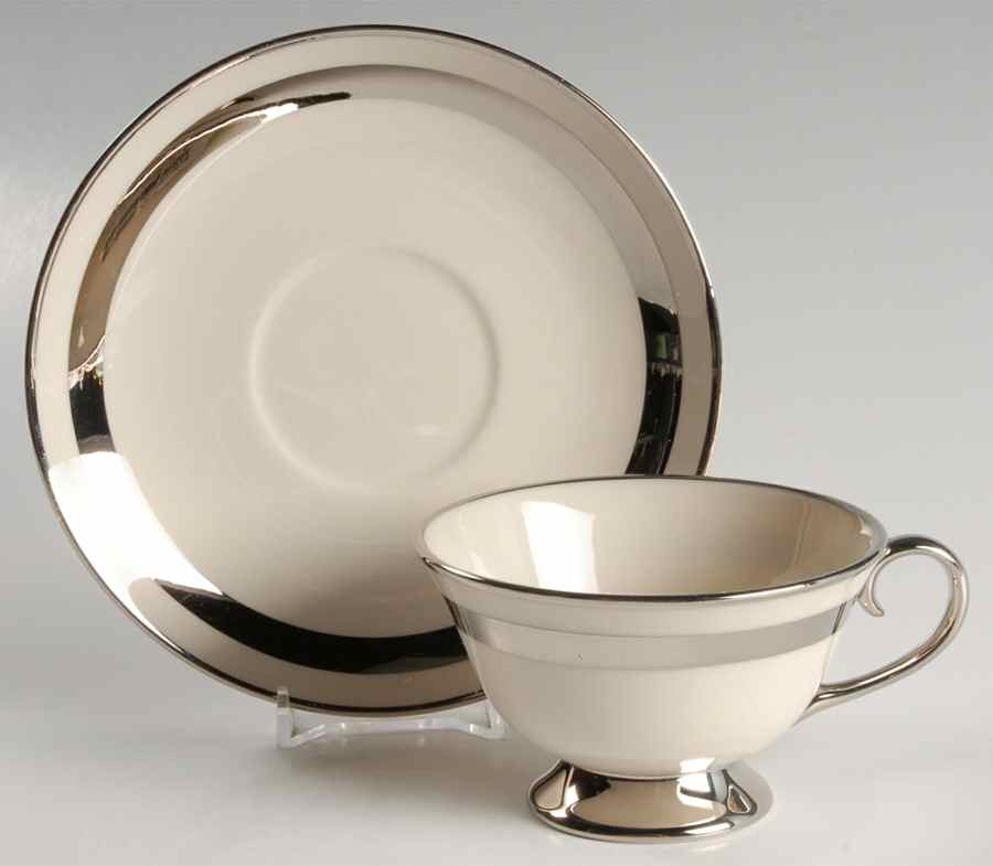Theme (Wide Platinum, Rim & Coupe) Footed Cup & Saucer Set by Flintridge-1
