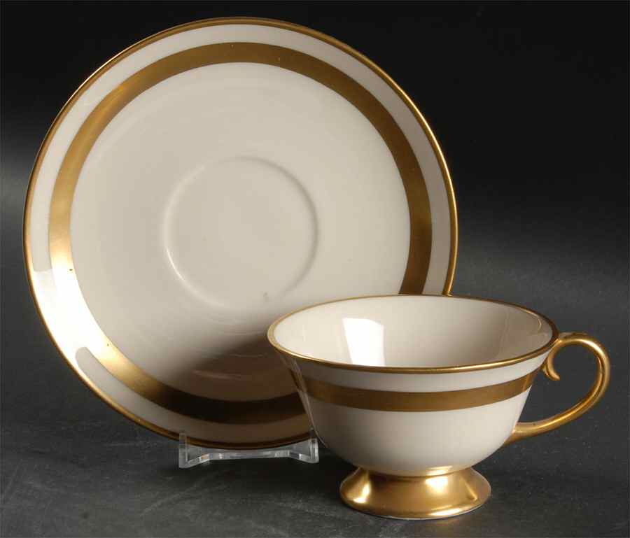 Theme (Wide Gold, Rim & Coupe) Footed Cup & Saucer Set by Flintridge-1