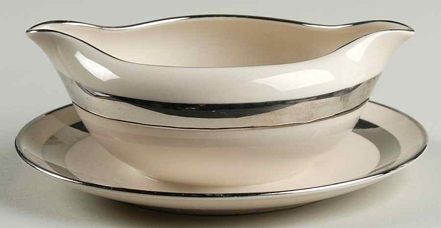 Theme (Wide Platinum, Rim & Coupe) Gravy Boat with Attached Underplate by Flintridge-1