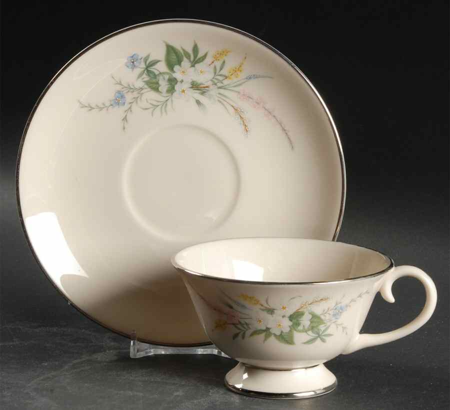 True Love No Color Band (Rim & Coupe) Footed Cup & Saucer Set by Flintridge-1