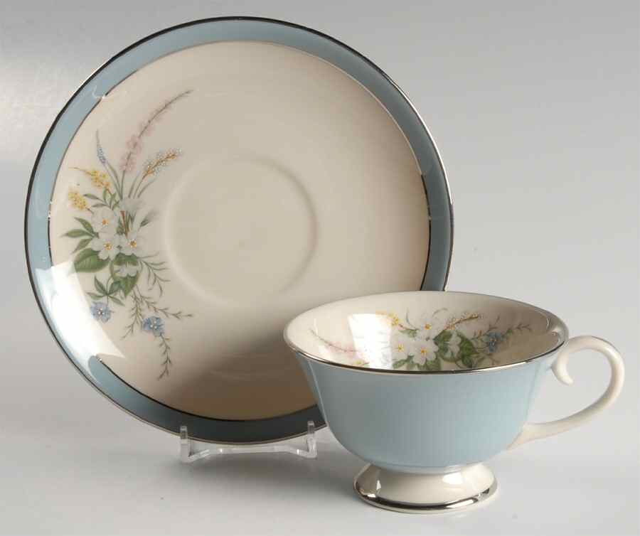 True Love Strata Blue (Rim & Coupe) Footed Cup & Saucer Set by Flintridge-1