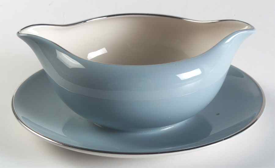 True Love Strata Blue (Rim & Coupe) Gravy Boat with Attached Underplate by Flintridge-1