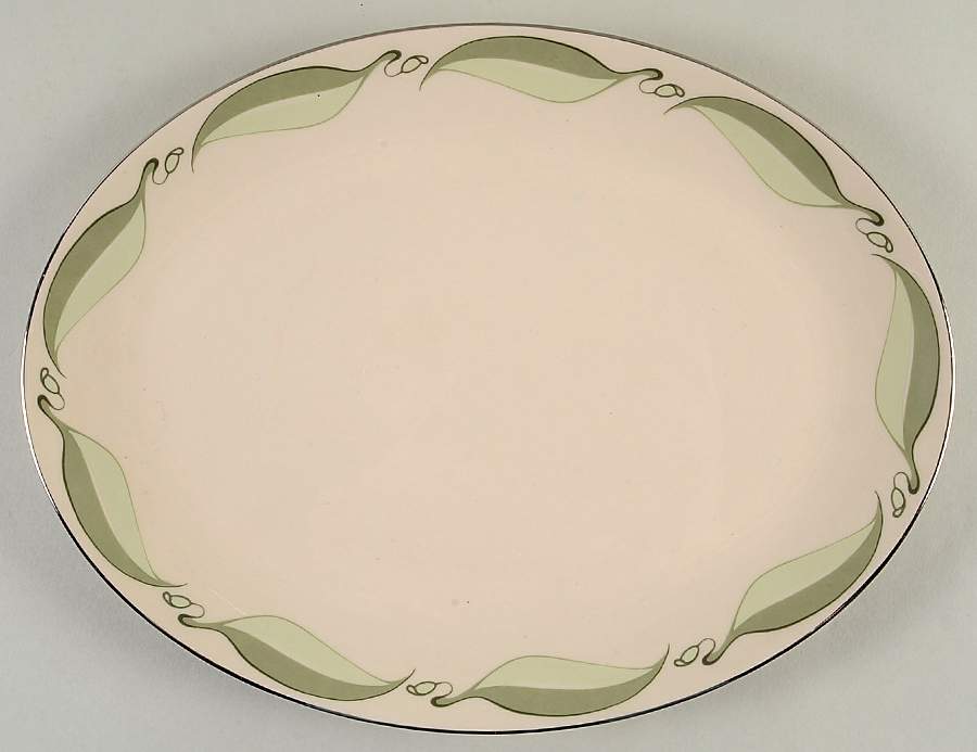 Valinda Leaf Light Green (Rim & Coupe) 14" Oval Serving Platter by Flintridge-1