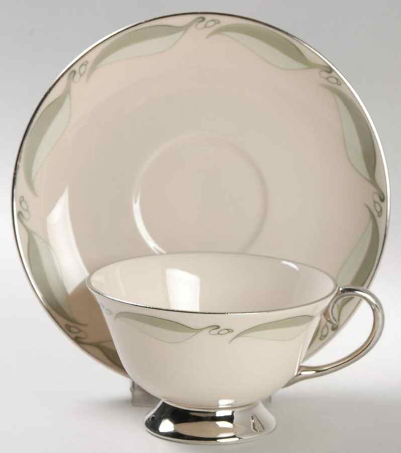 Valinda Leaf Light Green (Rim & Coupe) Footed Cup & Saucer Set by Flintridge-1