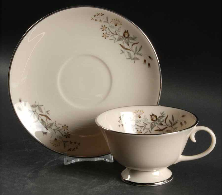 Woodsong No Color Band (Coupe) Footed Cup & Saucer Set by Flintridge-1