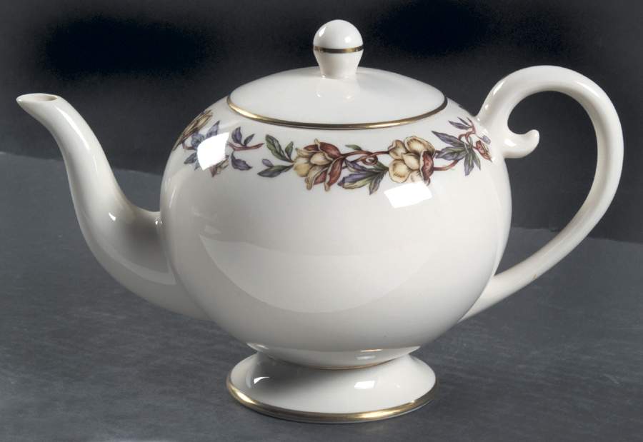 Woodrose No Color Band (Gold Trim, Rim) Teapot & Lid by Flintridge-1
