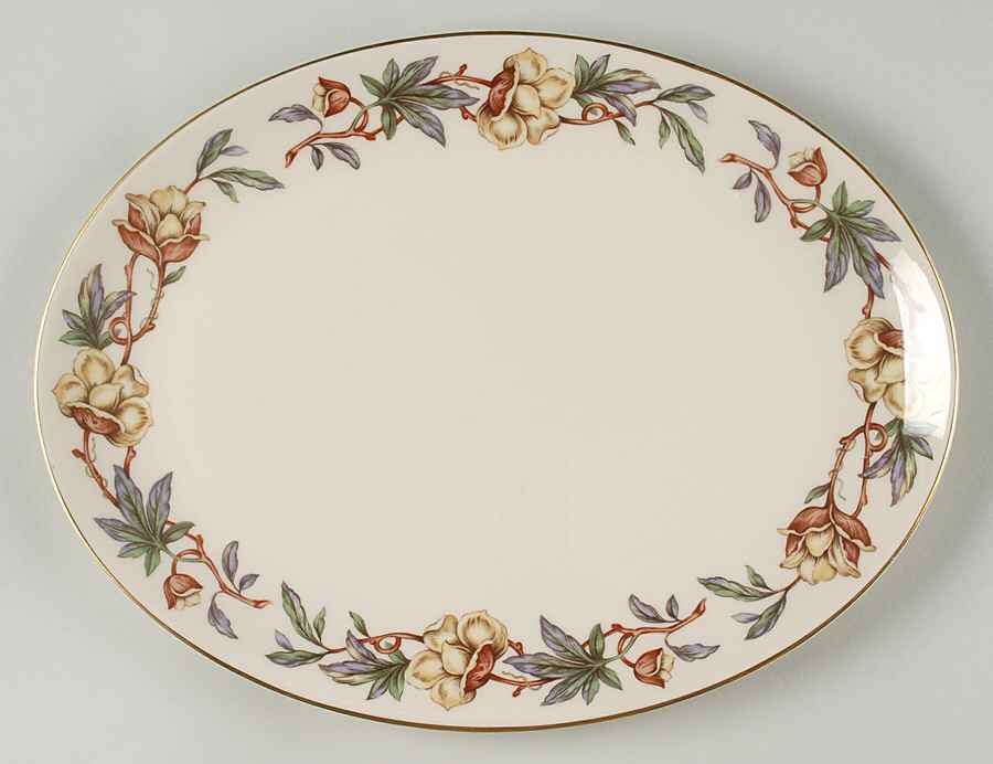 Woodrose No Color Band (Gold Trim, Rim) 14" Oval Serving Platter by Flintridge-1