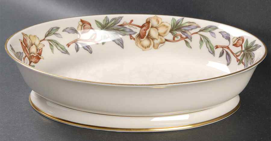 Woodrose No Color Band (Gold Trim, Rim) 10" Oval Vegetable Bowl by Flintridge-1