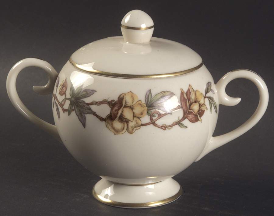 Woodrose No Color Band (Gold Trim, Rim) Sugar Bowl & Lid by Flintridge-1