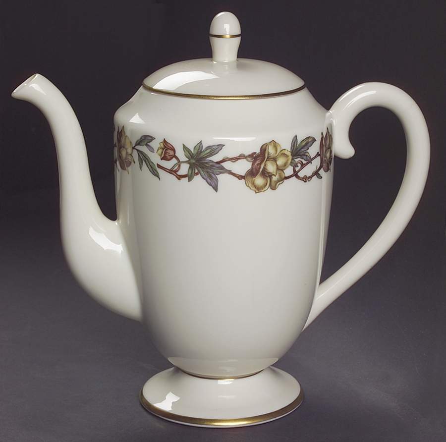 Woodrose No Color Band (Gold Trim, Rim) Coffee Pot & Lid by Flintridge-1