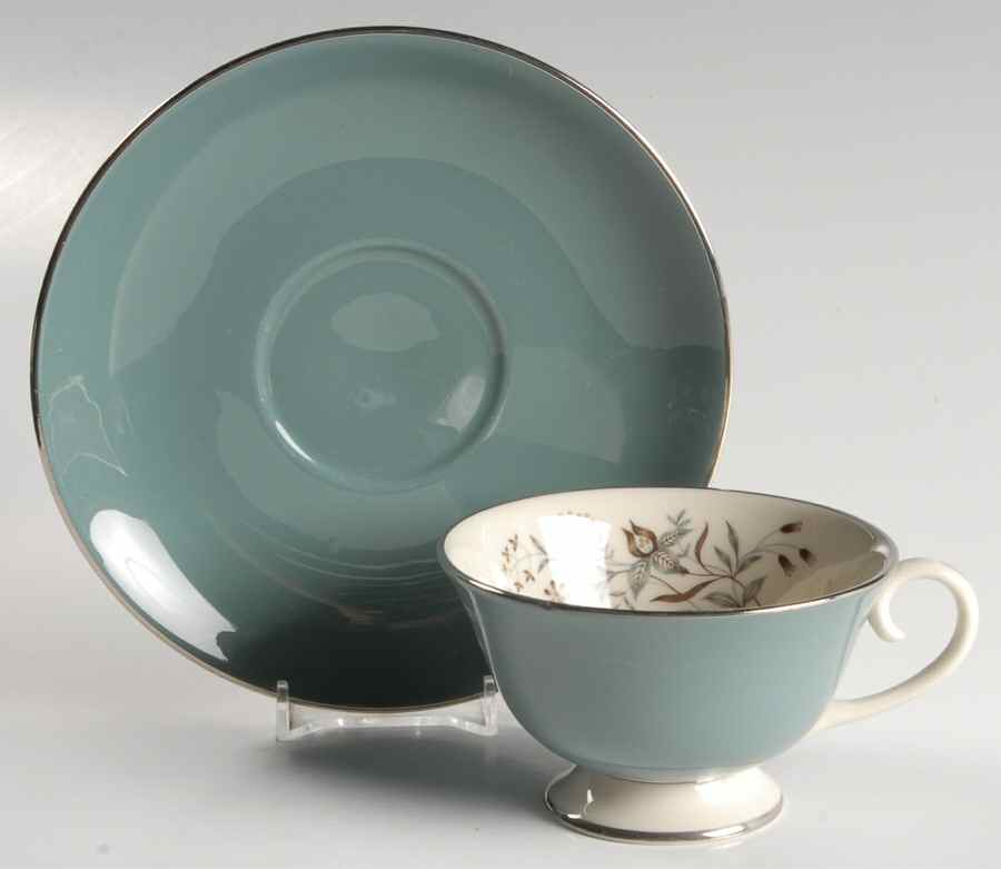Woodsong Peacock (Rim & Coupe) Footed Cup & Saucer Set by Flintridge-1
