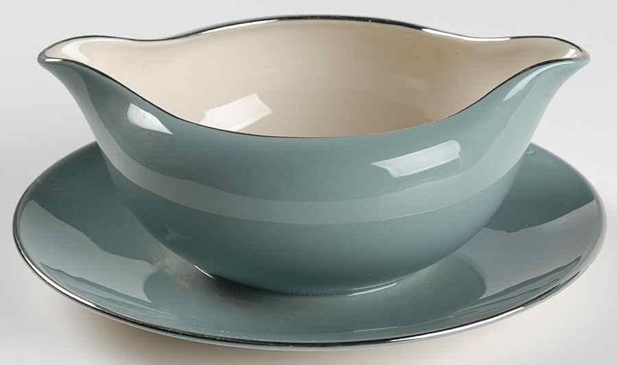 Woodsong Peacock (Rim & Coupe) Gravy Boat with Attached Underplate by Flintridge-1