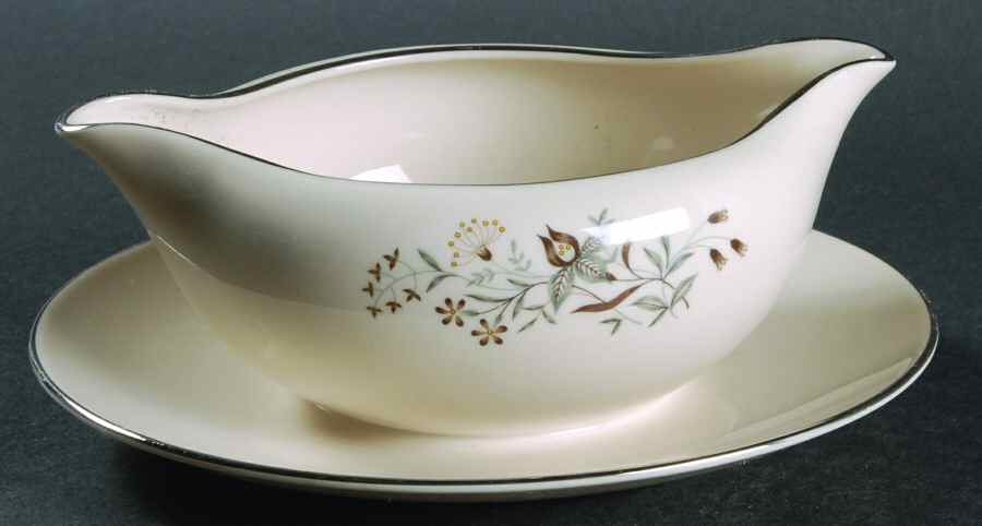 Woodsong No Color Band (Coupe) Gravy Boat with Attached Underplate by Flintridge-1