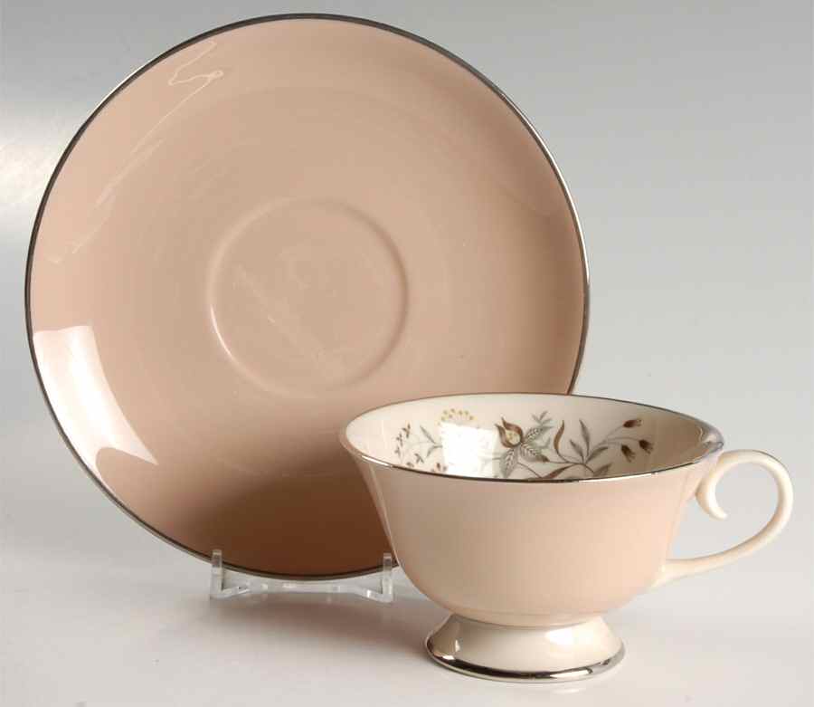 Woodsong Tan (Rim & Coupe) Footed Cup & Saucer Set by Flintridge-1