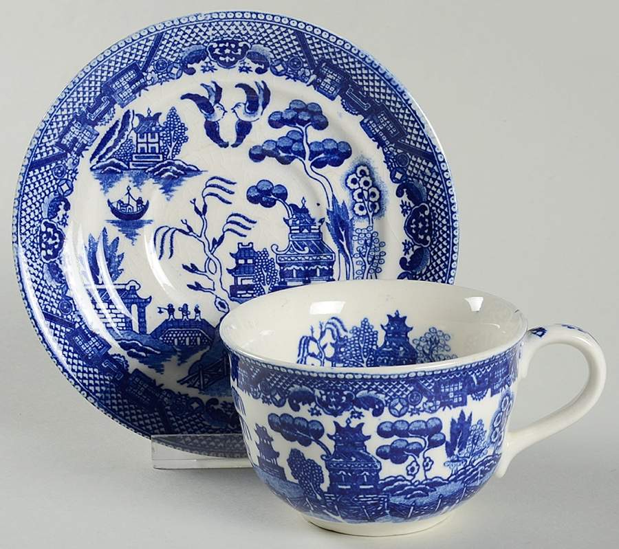 Blue Willow Flat Cup & Saucer Set by Flair-1