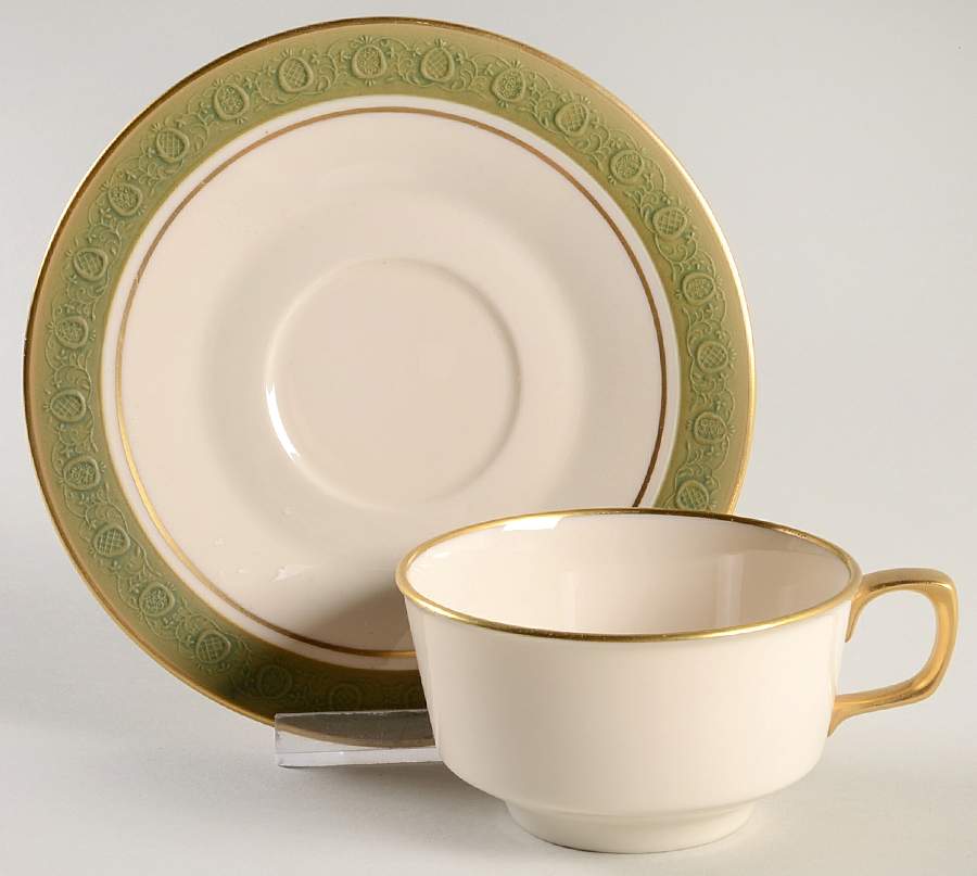 Antique Green Footed Cup & Saucer Set by Franciscan-1