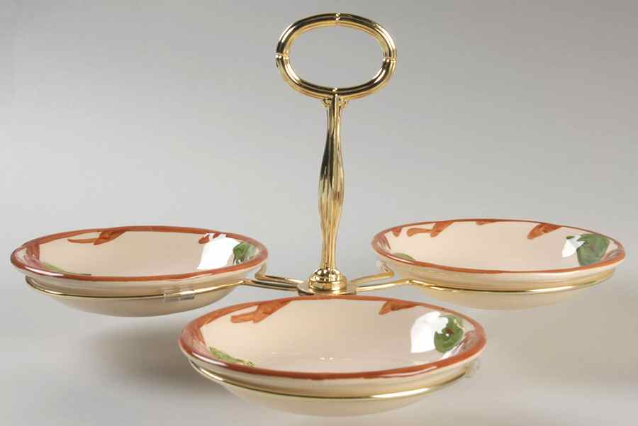 Apple (England Backstamp) 7" x 12" 3-Part Relish & Metal Stand (FR) HC by Franciscan-1