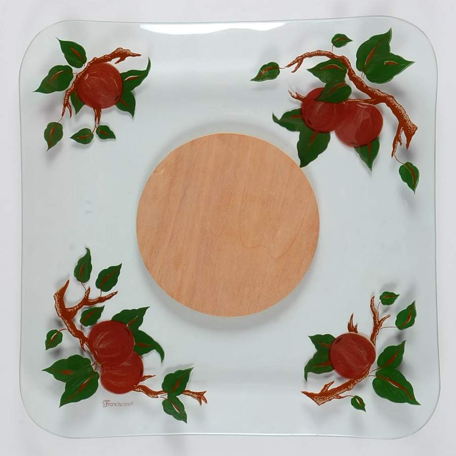 Apple (England Backstamp) Glassware Cheese Plate with Board by Franciscan-1
