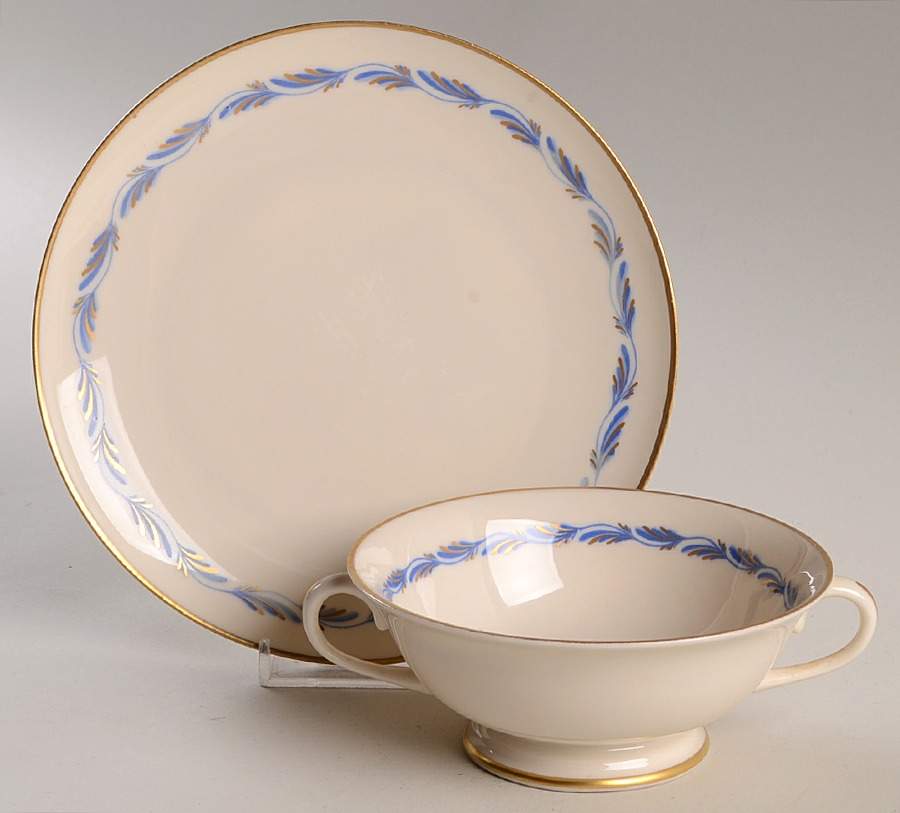 Arcadia Blue Footed Cream Soup Bowl & Saucer Set by Franciscan-1