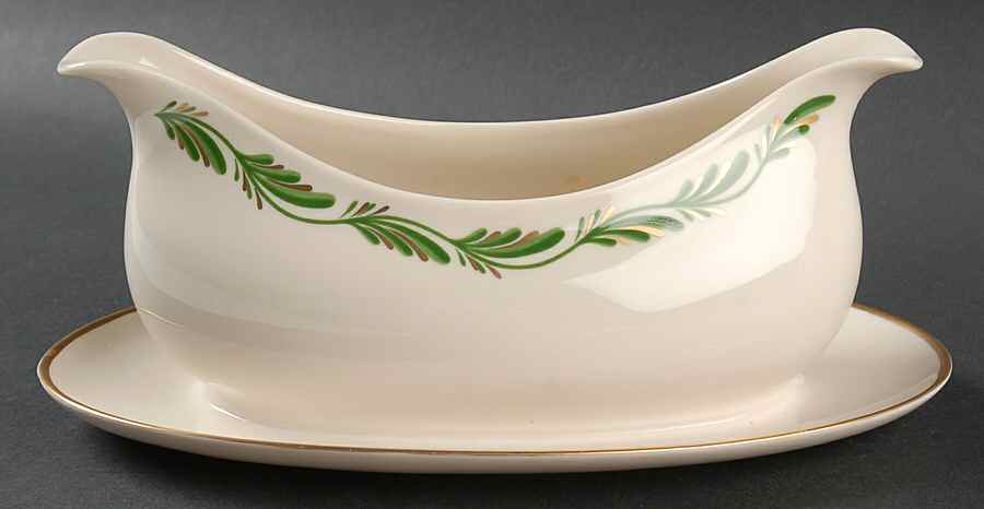 Arcadia Green Gravy Boat with Attached Underplate by Franciscan-1