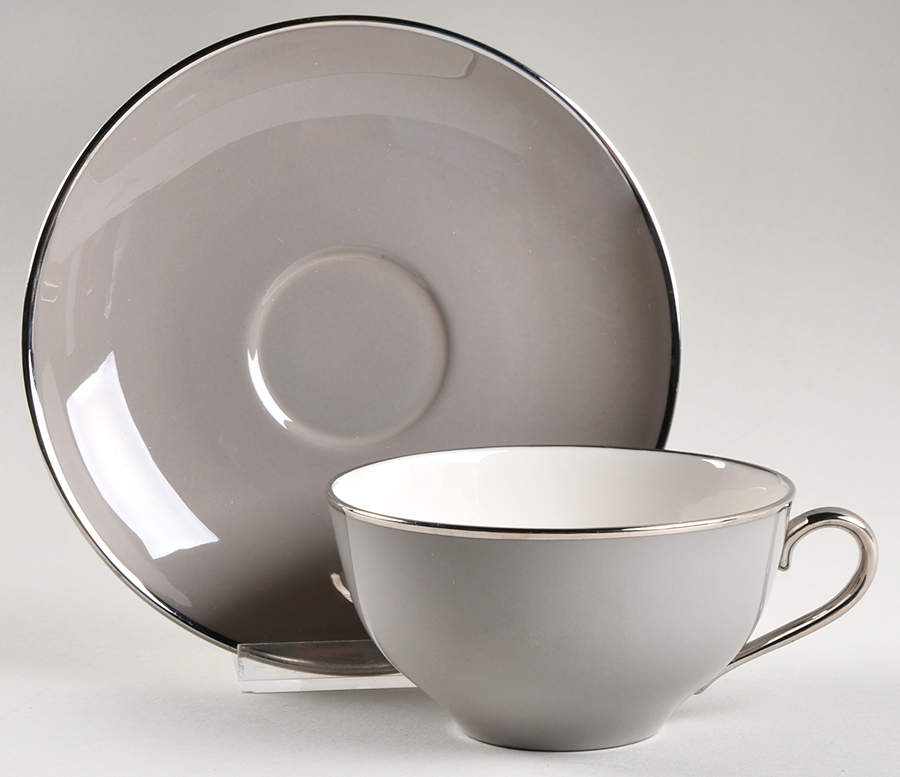 Birchbark (Platinum Trim) 2" Flat Cup & Saucer Set by Franciscan-1