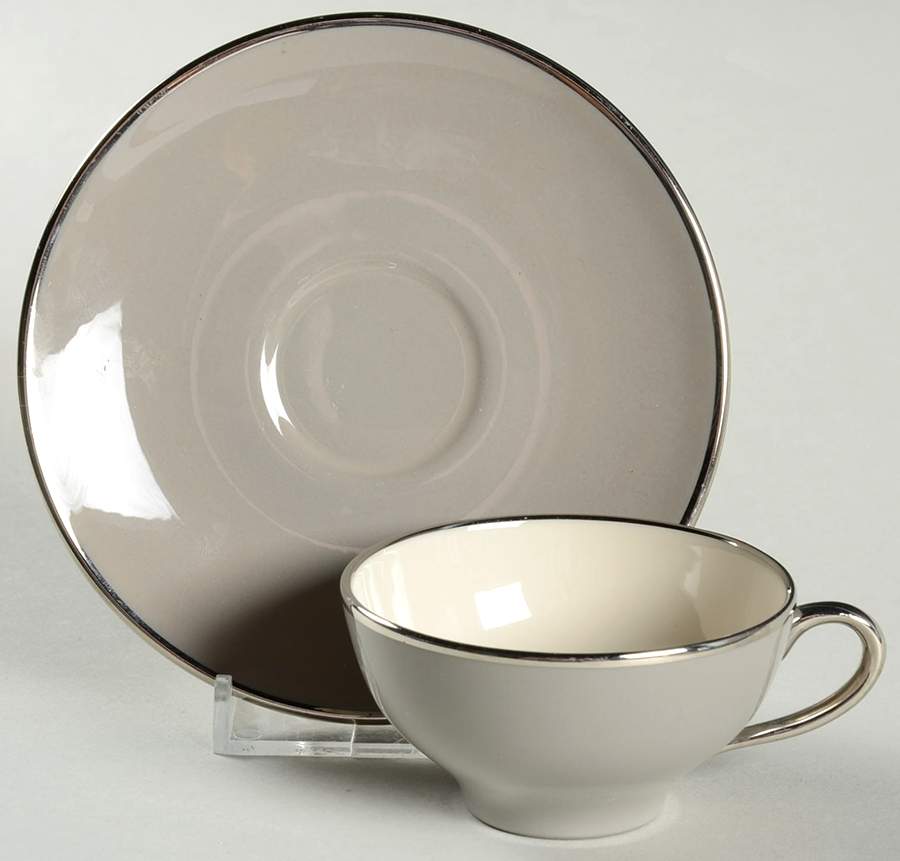 Birchbark (Platinum Trim) Flat Demitasse Cup & Saucer Set by Franciscan-1