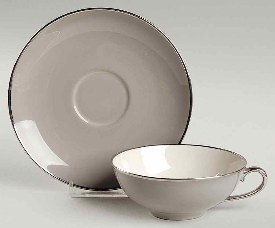Birchbark (Platinum Trim) Flat Cup & Saucer Set by Franciscan-1