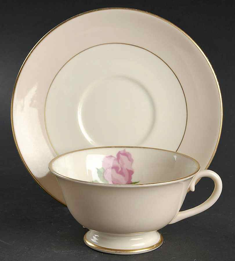 Cherokee Rose (Thin Gold Band, Palomino Shape) Footed Cup & Saucer Set by Franciscan-1