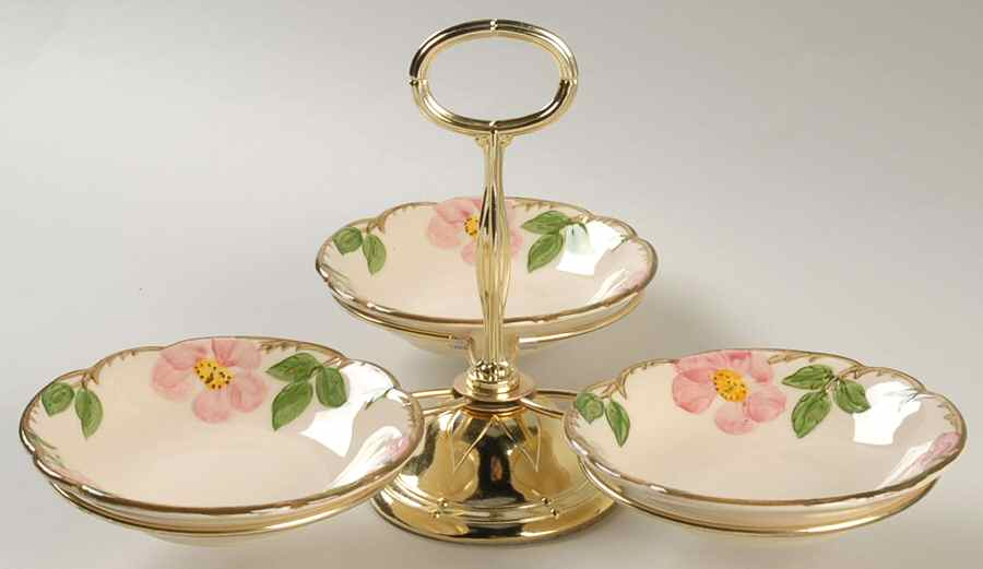 Desert Rose (USA Backstamp) 7" x 12" 3-Part Relish & Metal Stand (FR) HC by Franciscan-1