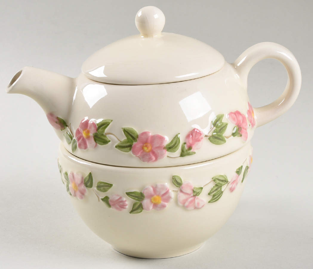 Desert Rose (England and Portugal Backstamp) Individual Teapot & Lid with Cup by Franciscan-1