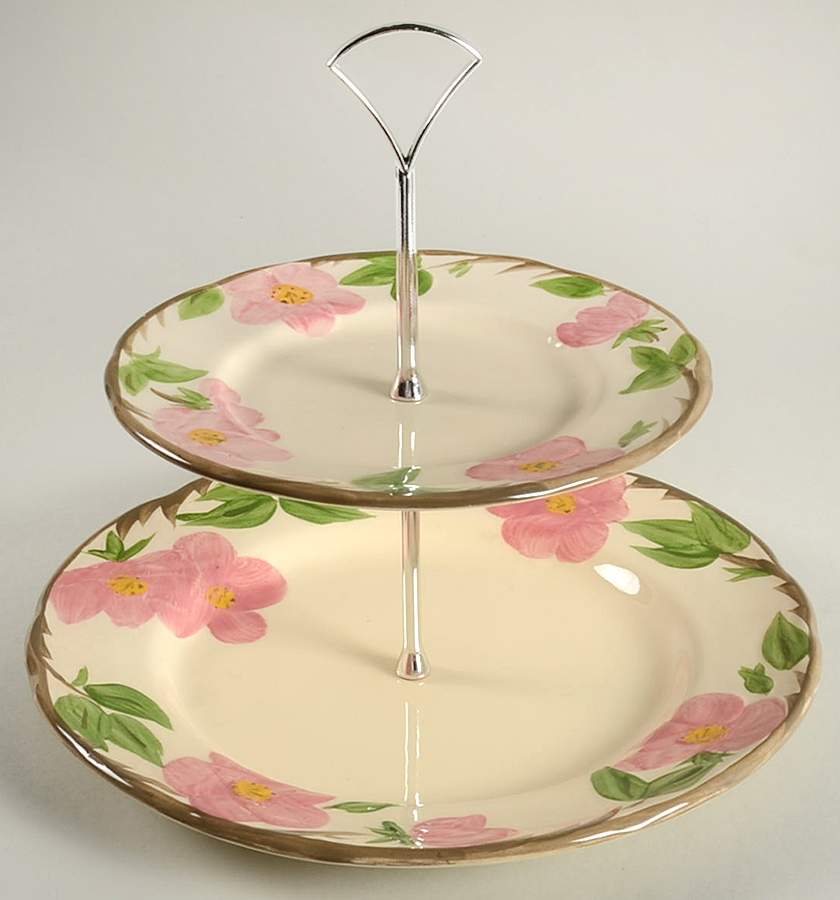 Desert Rose (England and Portugal Backstamp) 2 Tiered Serving Tray (Dinner & Salad Plate) by Franciscan-1