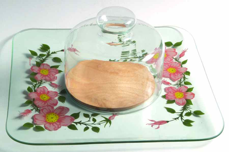 Desert Rose (England and Portugal Backstamp) Glassware Cheese Plate with Board & Dome by Franciscan-1