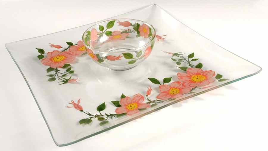 Desert Rose (England and Portugal Backstamp) 2-Piece Glassware Chip and Dip Set by Franciscan-1