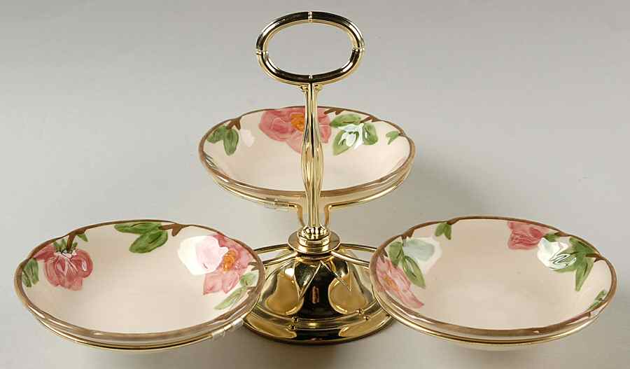 Desert Rose (England and Portugal Backstamp) 7" x 12" 3-Part Relish & Metal Stand (FR) HC by Franciscan-1