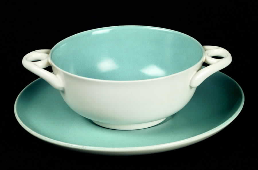 Duo Tone Blue Footed Cream Soup Bowl & Saucer Set by Franciscan-1