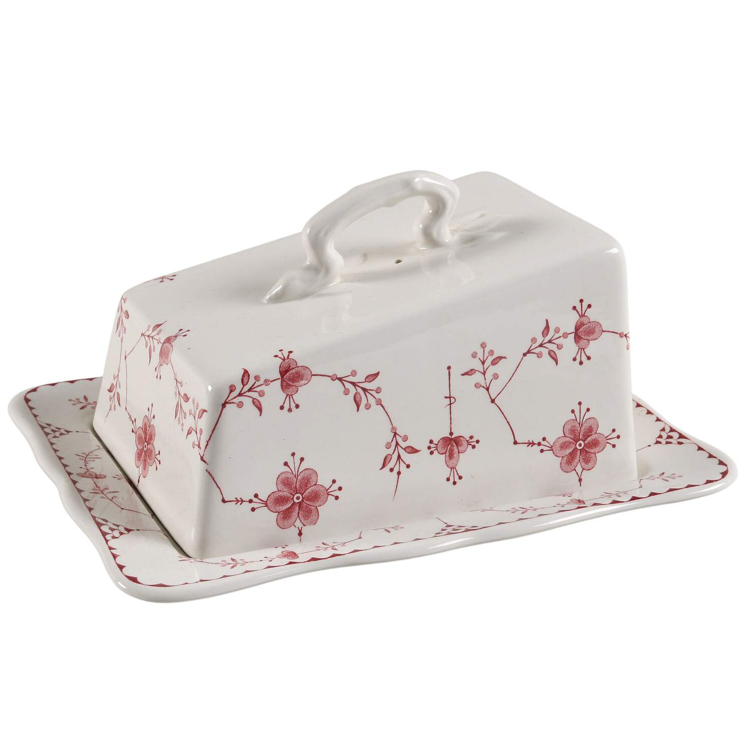 Erica Pink (White) Cheese Dish with Lid (Wedge) by Franciscan-1
