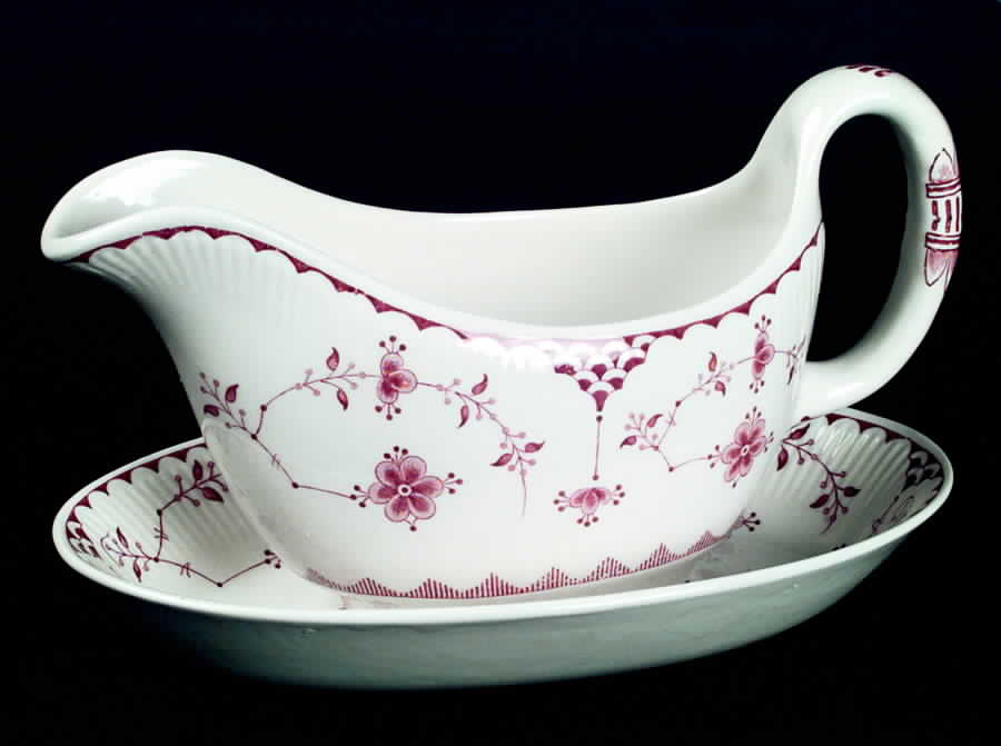 Erica Pink (White) Gravy Boat & Underplate/Relish by Franciscan-1