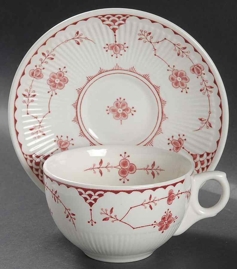 Erica Pink (White) Flat Cup & Saucer Set by Franciscan-1
