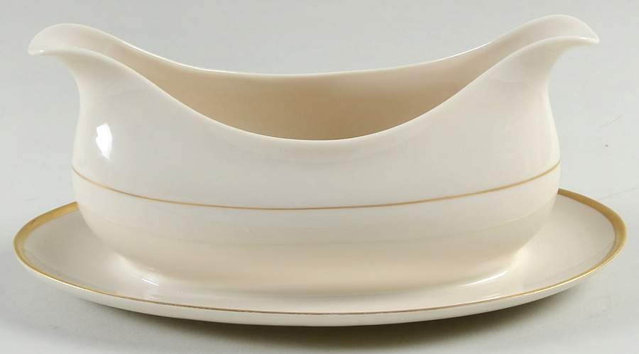 Gold Band (202 Encanto Coupe) Gravy Boat with Attached Underplate by Franciscan-1