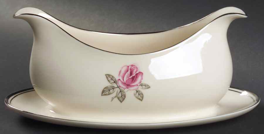 Huntington Rose Gravy Boat with Attached Underplate by Franciscan-1