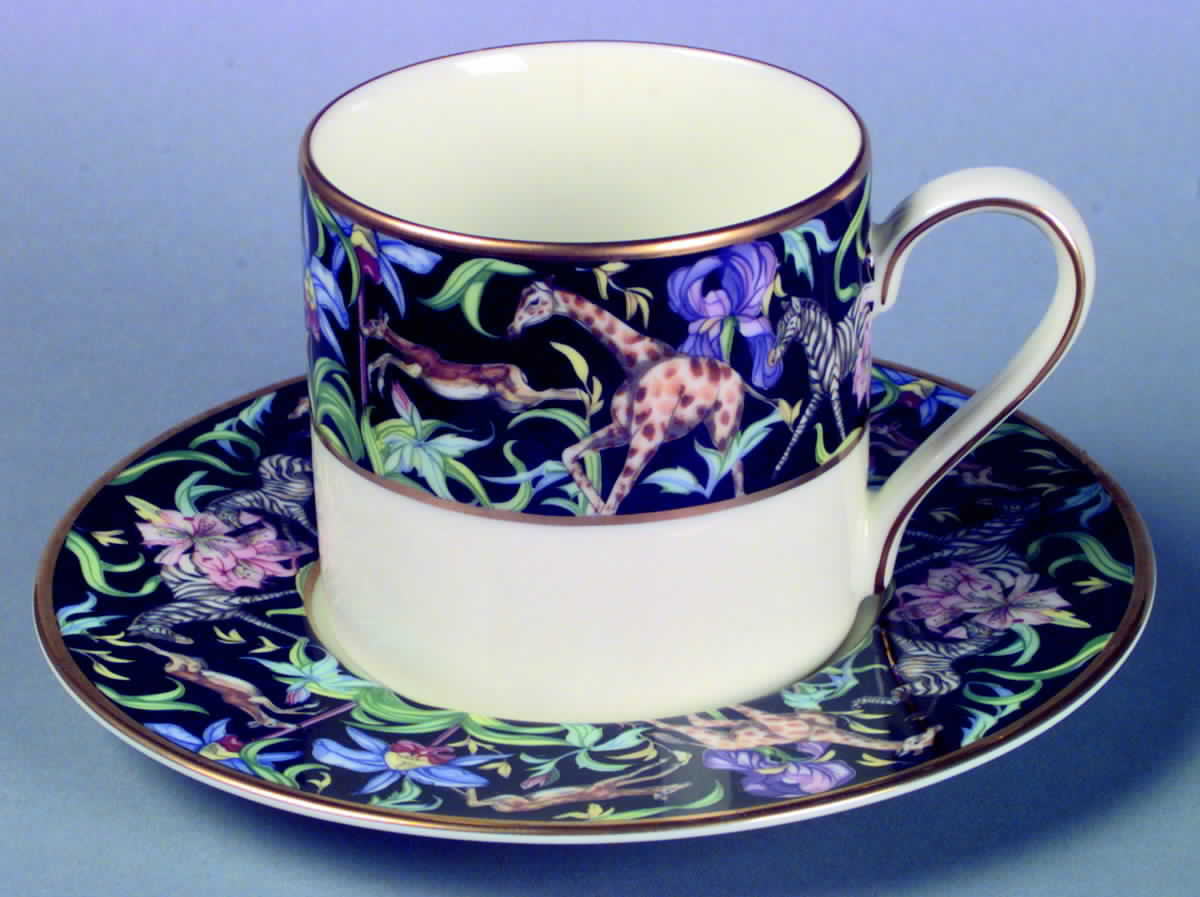 Menagerie Black Flat Cup & Saucer Set by Franciscan-1