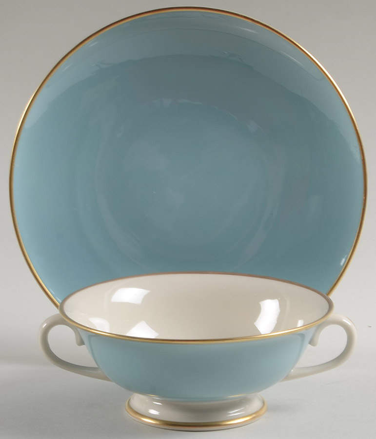 Palomar Robins Egg Blue Footed Cream Soup Bowl & Saucer Set by Franciscan-1