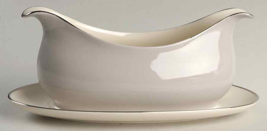 Palomar Grey (Platinum Trim) Gravy Boat with Attached Underplate by Franciscan-1