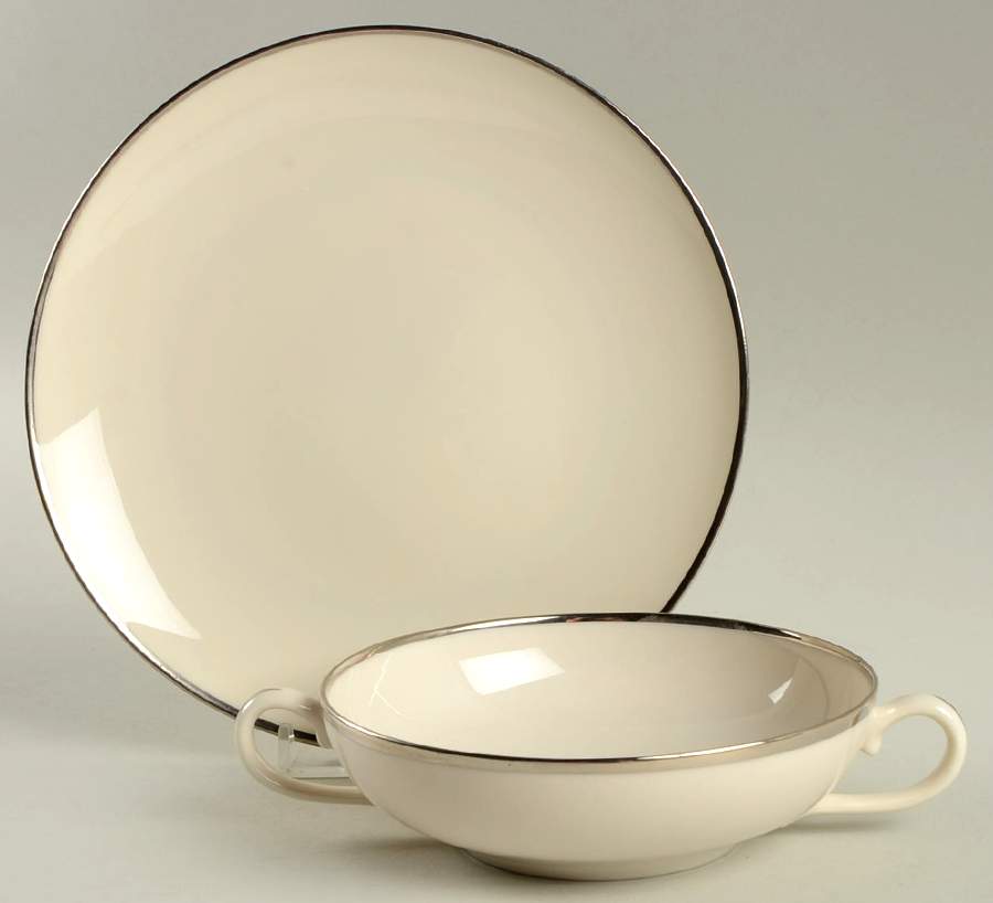 Platinum Band Flat Cream Soup Bowl & Dessert Plate/Saucer Set by Franciscan-1
