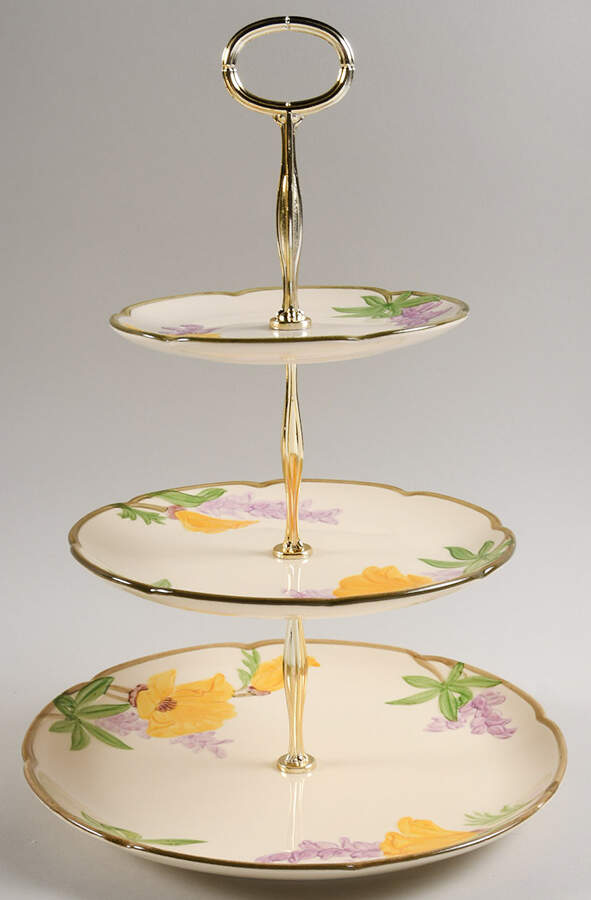 Poppy (Yellow & Purple Flowers) 13 7/8"-14 1/4" 3-Tiered Serving Tray(DP,SP,BB) HC by Franciscan-1