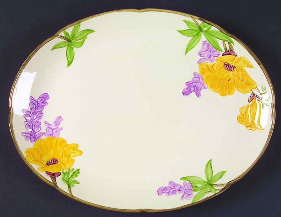 Poppy (Yellow & Purple Flowers) 12" Oval Serving Platter by Franciscan-1
