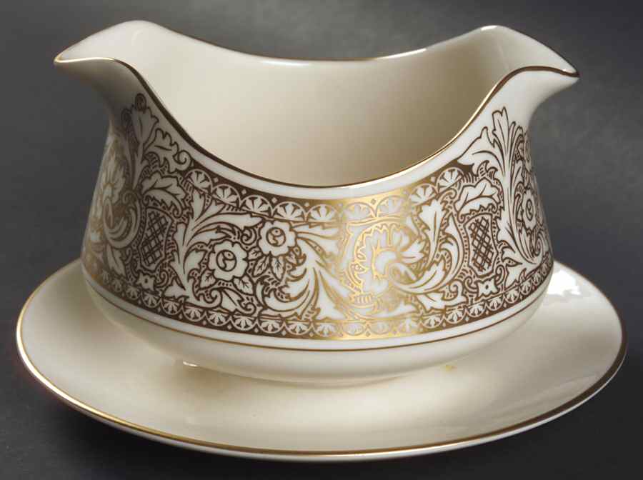 Renaissance Gold Round Gravy Boat/Attached Underplate by Franciscan-1